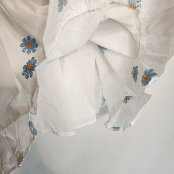 Hayden Los Angeles Chic White Tunic with Blue Floral Embroidered Pattern Tiered - Picture 4 of 7